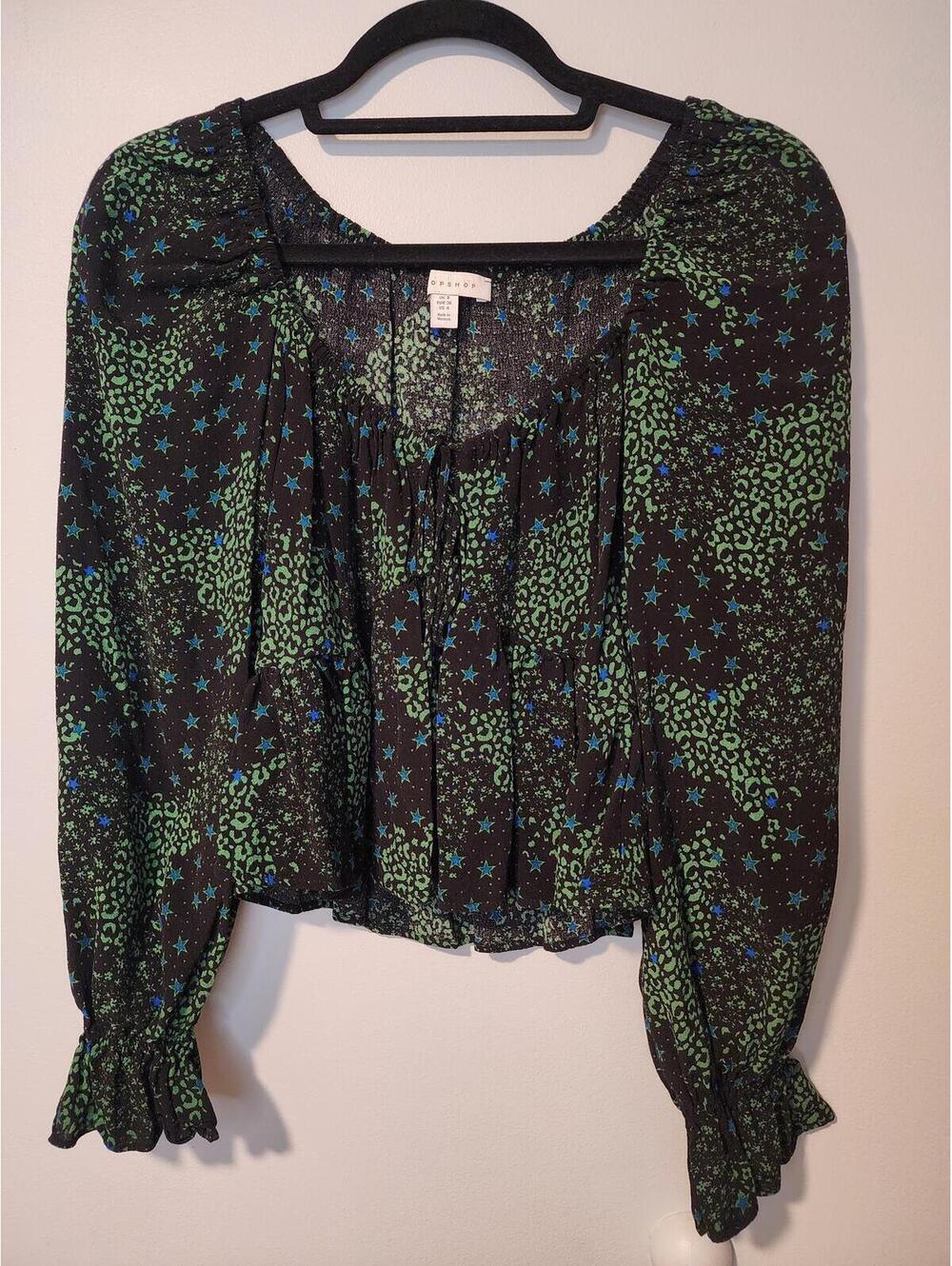 Topshop Black Green Fairy, whimsigoth top US 4